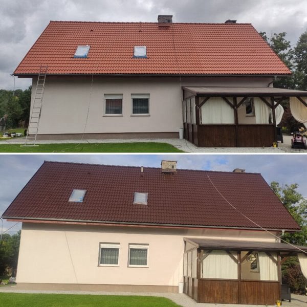 Bramac Beton cseréptető festése, előtte-utána állapot, barna színre