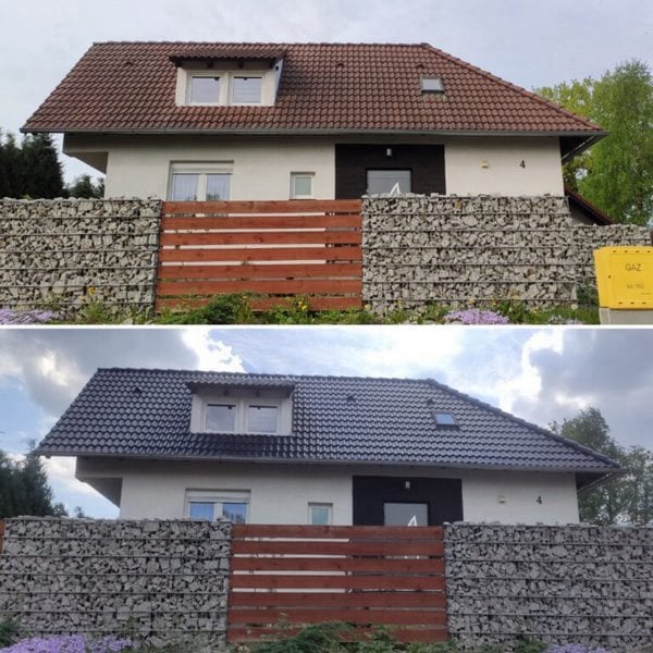 Beton cseréptető festése, előtte-utána állapot, antracit szürke színre