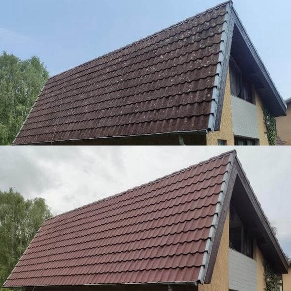 Bramac Beton cseréptető festése, előtte-utána állapot, barna színre